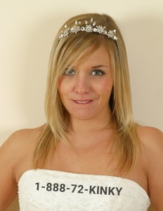 sissy phone sex provider Abby in a white gown and crown.